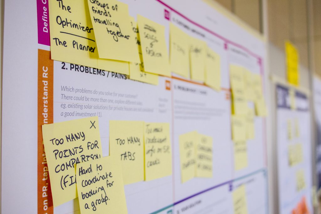 Image shows a wall planner with lots of comments on yellow sticky notes. Writing a business book takes a lot of organisation and planning. 